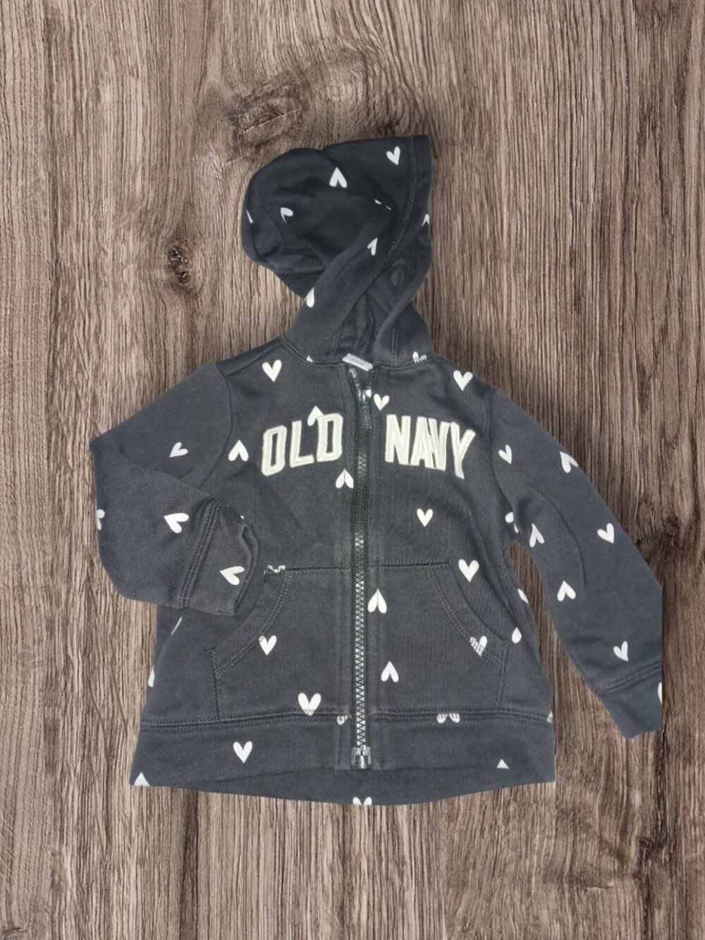 Old Navy Gray Heart Print Zip Hoodie Toddler Girls Size 6-12 Months
